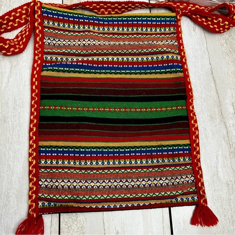 Vintage Multicolor Woven Hobo Tote Bag Boho Festival Fairycore Western Tassels